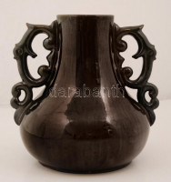 Badár Balázs (1855-1938): Füles váza, mázas kerámia, apró lepattanássall, jelzett, m:28 cm