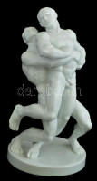 Herendi birkózók. Nagy méretű. Fehér mázas, jelzett, hibátlan. m: 39 cm