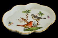 Herendi Rothschild mintás porcelán tálka, kézzel festett, jelzett, kis kopásnyomokkal, 13,5×9 cm
