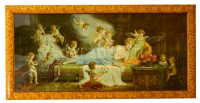 Nagyméretű dekoratív képkeret, benne nyomattal, belső méret: 50,5×119 cm, külső méret: 63×130,5 cm