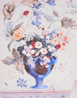 Üvegezett fa keretben csendélet nyomat. Keret belső mérete: 33x30 cm. Paszpartu belső méret. 20,5x17 cm