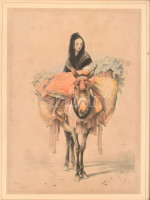 Üvegezett, kopott, kissé sérült fa keretben Seville jelzésű nyomat. Keret belső méret. 48,4x38,2 cm. Látható méret: 40,5x30,5 cm
