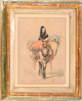 Üvegezett, kopott, kissé sérült fa keretben Seville jelzésű nyomat. Keret belső méret. 48,4x38,2 cm. Látható méret: 40,5x30,5 cm