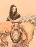 Üvegezett, kopott, kissé sérült fa keretben Seville jelzésű nyomat. Keret belső méret. 48,4x38,2 cm. Látható méret: 40,5x30,5 cm