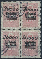 1946 20000 adópengő / 50 fillér felülnyomott okmánybélyeg négyestömb