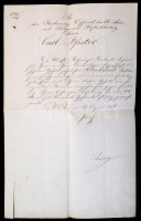 1856 A budai német Karl David Pfister (1822-?), a cs. kir. Pénzverési- és Bányászati Udvari Könyvelés számvevőtisztje részére írt német nyelvű levél a cs. kir. Felső Számvevőhivataltól fizetésemelés tárgyában, felzetes