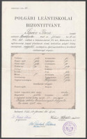 1932-33 Salvátor-Intézet polgári leányiskolai bizonyítvány, Budapest, Huba u. 6. Breyer István (1880-1940) igazgató, későbbi  győri püspök (1934-40) és Mater Poetsch Mária Hilária (1878-1948), a Salvator Nővérek apáca rend