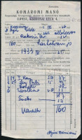 1933 Komáromi Manó Szepességi, Georgswaldi vászon- és damaszt-áru kereskedő, Ujpest (Újpest), fejléces megrendelőlap kaposvári állatorvos részére, hajtásnyommal + Komáromi Manó elismervény 20 pengő fizetésről