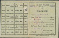 1933 Nemzeti Egység Pártja, Tagsági jegy kaposvári lakos részére, 1 db tagásági bélyeggel