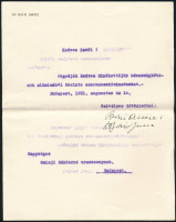 1931 Bán Imre (1905--1990) irodalomtörténész, egyetemi tanár és neje autográf gratuláló sorai, Gerő Ödön (1863-1939) újságíró lányának, Gerő Zsófiának a házasságkötéshez. Fejléces papíron, autográf aláírással.