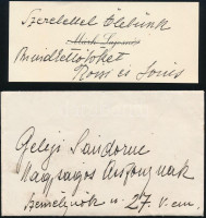 cca 1931-42 Márk Lajos (1867-1942) festőművész és felesége, Márk Lajosné Rózsi autográf aláírása és rövid baráti üdvözlő sorai Gerő Zsófiának (1895-1966), Gerő Ödön (1863-1939) újságíró lányának küldve és címezve.