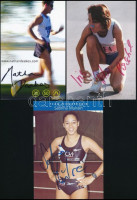 5 db nemzetközi hírű atléta Nadine Rohr, Iris Biba-Pöschl, Sabina Mulrain, Nathan Deakes, Annika Becker aláírásai / autograph signatures of athletes