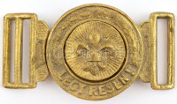 Régi 'Légy résen!' feliratú cserkész övcsat, réz, jelzés nélkül, 9x5 cm