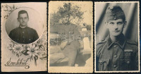 1939-43 Katona portrék és csoportképek, 6 db a hátoldalán feliratozott fotó és fotólap, részben kopásnyomokkal, 8,5x13,5 cm