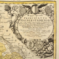 1750 Mappa specialis principatus Halberstadtis - Halberstadt  térképe. Johann Baptist Homann:. Színezett rézmetszet / Map of Princedom Halberstadt . Belgium. Colored copper plate engraving. 63x55 cm