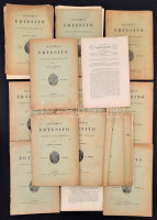 1891-1902 Akadémiai Értesítők, összesen: 16 füzet: 1891. augusztus 20. füzet, 1891. november 23. füzet, 1894. május 53. füzet, 1895. május 65. füzet, 1895. július 67. füzet, 1897. július 91. füzet, 1897. augusztus 92. füzet, 1898.