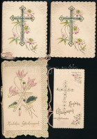 cca 1900 Litografált, dombornyomott újévi és egyéb  üdvözlőkártyák, szalaggal össz 8 db / 8 litho greeting cards 12x8 cm
