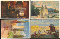 cca 1935 8 db RÉGI használatlan Hollós Endre vallásos művészlap. Kiadja A Szentföld biztosi hivatala. Klösz Coloroffset. A Szentföld biztosi hivatala által küldött kísérőlevéllel, eredeti kézzel címzett borítékban, kaposvári