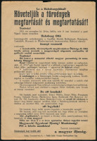 1933 Le a Habsburgokkal! Az Országos Habsburgellenes Liga röplapja, Habsburg Ottó 21. születésnapja alkalmából, részben antiszemita tartalommal. Hajtásnyommal, lap szélén szakadásokkal. 23,5x16 cm