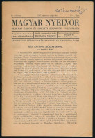 Magyar Nyelvőr. Szarvas Gábor és Simonyi Zsigmond folyóirata. Szerk.: Balassa József. Bp., 1937, Hungária hírlapnyomda R.T. V. Kiadói papírkötés. Kissé gyűrött állapot, az első oldal jobb alsó sarka leszakadt. Az első oldalon