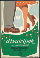 Villamosplakát: Divatcipők nagy választékban a Földműves szövetkezetben, 24×16,5 cm