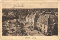 1933 Abony, látkép, Városháza, piaci árusok, üzletek. Kiadja Katona Imre (EK)