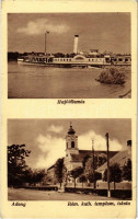 1941 Adony, Hajóállomás a 'TULLN' (ex Josef Carl) lapátkerekes gőzhajóval, Római katolikus templom és iskola. Kiadja Rabóczky András (EK)