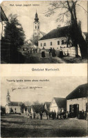 1908 Medina, Református templom jegyzői lakkal, utca, Görögkeleti szerb templom, Tauszig Ignátz üzlete  (EM)