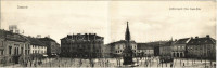 Temesvár, Timisoara; Jenő herceg tér, villamos, üzletek. Uhrmann Henrik kiadása. Kihajtható panorámalap / Eugen-Platz / square, tram, shops. folding panoramacard