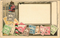 A Magyar kir. Posta bélyegei. Címer / Set of Hungarian stamps, coat of arms. Philatelie-Ansichtskarte No. 16. litho