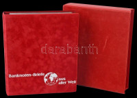 'Banknoten-Briefe aus aller Welt' piros, plüssborítású, négygyűrűs album, 72db berakólappal, plüssborítású tokban, szép állapotban