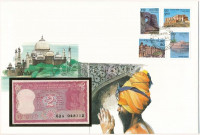 India DN 2R felbélyegzett borítékban, bélyegzéssel T:I India ND 2 Rupees in envelope with stamp and cancellation C:UNC
