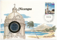 Nicaragua 1983. 50c acél felbélyegzett borítékon, bélyegzéssel, német nyelvű leírással T:1-,2Nicaragua 1983. 50 Centavos steel in envelope with stamp, with German description C:AU,XF