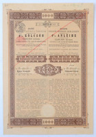 Budapest 1905. 'Budapesti Közúti Vaspálya Társaság - 4% elsőbbségi kölcsön' kötvénye 1000K-ról, bélyegzésekkel, két nyelven T:II,II- ly., ázásnyom / Hungary / Budapest 1905. 'Budapesti Közúti Vaspálya Társaság - 4%