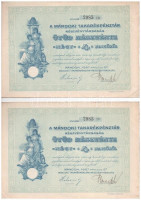 Mándok 1927. 'Mándoki Takarékpénztár Részvénytársaság' ötöd részvénye 4P-ről (5x) '2985 I', '2985 II', '2985 III', '2985 IV' és '2985 V' sorszámú részvények, szárazpecséttel és egy kivételével szelvényekkel T:II