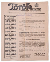 1941. 'Török A. és Társa Bankház Rt. - 60. Magyar Osztálysorsjáték' értesítője, felhívása  és megrendelő szelvénye