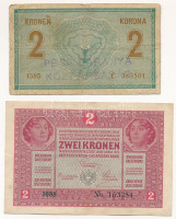 1913. 20K (2x) + 1914. 2K + 1917. 2K, mindegyik hamis 'Pécs - Baranya Köztársaság' felülbélyegzéssel (fake overprint) T:III,III-