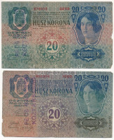 1913. 20K (2x) + 1914. 2K + 1917. 2K, mindegyik hamis 'Pécs - Baranya Köztársaság' felülbélyegzéssel (fake overprint) T:III,III-