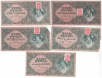 1945. 1000P (10x), 5 'MNB' bélyeggel és 5 nélküle T:III,III- Adamo P22, P22e