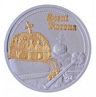 Ifj. Szlávics László (1959-) DN 'Szent Korona emlékérem' részben aranyozott, peremén jelzett Ag emlékérem, dísztokban (10g/0.925/30mm) T:PP