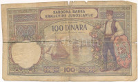 Jugoszlávia 1929. 100D 'I. Sándor' vízjel T:III- kis szakadás, kis ly. Yugoslavia 1929. 100 Dinara with 'Alexander I' watermark C:VG small tear, small hole Krause 29.b