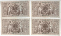 Német Birodalom 1910. 1000M (4db, 2x2 sorszámkövető) zöld pecsét T:IIIGerman Empire 1910. 1000 Mark (4pcs, 2x2 sequintal serials) green seal C:FKrause 45b