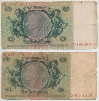 Német Harmadik Birodalom 1933. 50M (2x) T:III- kis szakadás és ly. German Third Reich 1933. 50 Mark (2x) C:VG small tear and hole Krause#182