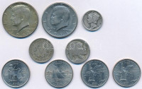 Amerikai Egyesült Államok 1912-2001. 5c-1/2$ (9db, 8xklf), közte 1967. 1/2$ Ag 'Kennedy' + 1926. 1d Ag 'Mercury' T:2-3United States 1912-2001. 5 Cents - 1/2 Dollar (9pcs, 8xdiff), within 1967. 1/2 Dollar Ag 'Kennedy' + 1926. 1 Dime Ag
