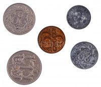 Lengyelország 1923-1931. 5gr Br + 50gr Ni + 1928. 1929. 1Zl Ni + Német megszállás 1923. (1941-1944) 10gr Zn + 20gr Zn T:2-Poland 1923-1931. 5 Groszy Cu + 50 Groszy Ni + 1929. 1 Zloty Ni + German occupation 1923. (1941-1944) 10 Groszy + 20