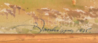 Dankó Gyula 1925: Őszi táj. Akvarell, papír. Üvegezett, kissé sérült fa keretben. 25×33 cm