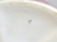 Porcelán hölgy szobor tálkával, kézzel festett, jelzés nélkül, alján 130-as formaszámmal (?), apró mázhibákkal, m: 25 cm, h. 20 cm