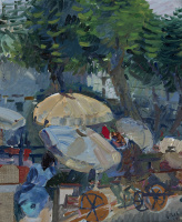 Réth Alfréd (1884-1966): Market on the bank of the Seine, 1964