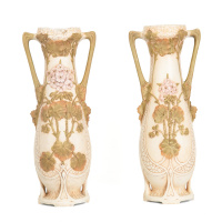 Vase with floral decoration in pair, 1900-1920, Royal dux, Bohemia