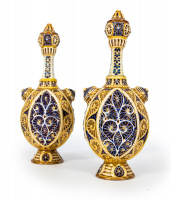 Decorated vase with lid in pair, around 1880, Zsolnay factory, Pécs